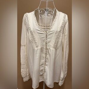 Sundance Boho Peasant Top Ivory Lace Pintuck Button Front Medium